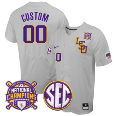 LSU Tigers College Baseball Patch Collection Stitched Jersey - Gray