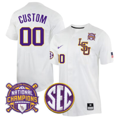 LSU Tigers College Baseball Patch Collection Stitched Custom Jersey - Natural