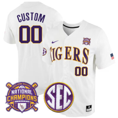 LSU Tigers College Baseball Patch Collection Stitched Custom Jersey - White Tigers