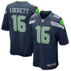 Alternative view of Tyler Lockett Seattle Seahawks White/Navy/Grey Game Jersey Stitched