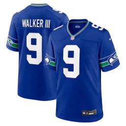 Alternative view of Kenneth Walker III Seattle Seahawks 2023 Royal Throwback Jersey - All Stitched