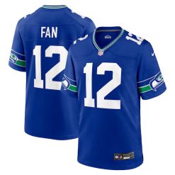 Alternative view of 12th Fan Seattle Seahawks 2023 Royal Throwback Jersey - All Stitched