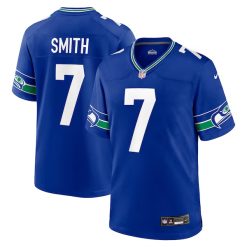 Alternative view of Geno Smith Seattle Seahawks Royal Throwback Jersey - All Stitched