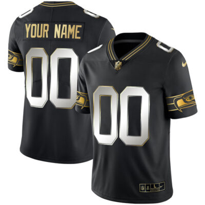 Custom Seattle Seahawks Black Gold Jersey - All Stitched