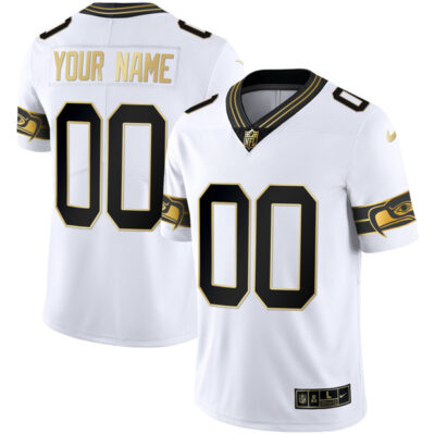 Custom Seattle Seahawks White Gold Jersey - All Stitched