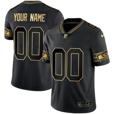 Custom Seattle Seahawks Black Gold Limited Jersey - All Stitched
