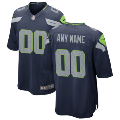 Custom Seattle Seahawks Home Game Jersey Navy - All Stitched