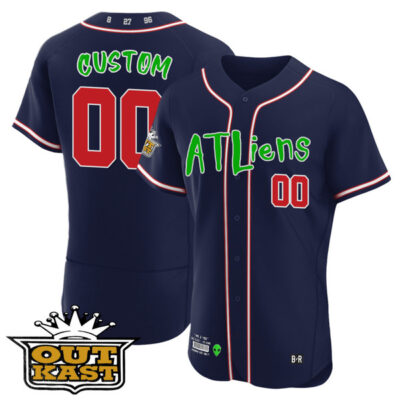 Atlanta Braves Outkast ATLiens Custom Name and Number Navy Jersey - All Stitched