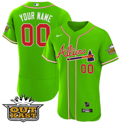 Atlanta Braves Outkast ATLiens Custom Name and Number Green Jersey - All Stitched