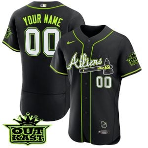 Atlanta Braves Outkast ATLiens Custom Name and Number Black Jersey - All Stitched