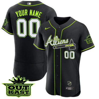Atlanta Braves Outkast ATLiens Custom Name and Number Black Jersey - All Stitched