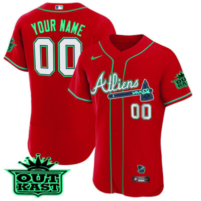 Atlanta Braves Outkast ATLiens Custom Name and Number Red Galaxy Jersey - All Stitched