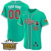Atlanta Braves Outkast ATLiens Custom Name and Number Cyan Galaxy Jersey - All Stitched