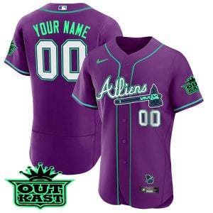 Atlanta Braves Outkast ATLiens Custom Name and Number Purple Galaxy Jersey - All Stitched