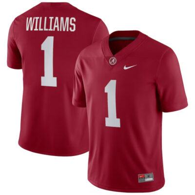 Alternative view of Jameson Williams Alabama Crimson Tide College Football Crimson Game Jersey - All Stitched