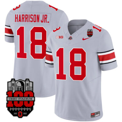Alternative view of Marvin Harrison Jr. Ohio State Buckeyes Football Gray Alternate Jersey w/ Patch Collection - All Stitched
