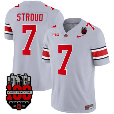 Alternative view of C.J. Stroud Ohio State Buckeyes Football Gray Alternate Jersey w/ Patch Collection - All Stitched