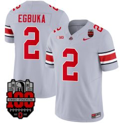 Alternative view of Emeka Egbuka Ohio State Buckeyes Football Gray Alternate Jersey w/ Patch Collection - All Stitched