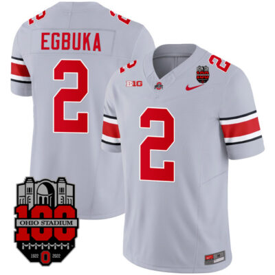 Alternative view of Emeka Egbuka Ohio State Buckeyes Football Gray Alternate Jersey w/ Patch Collection - All Stitched