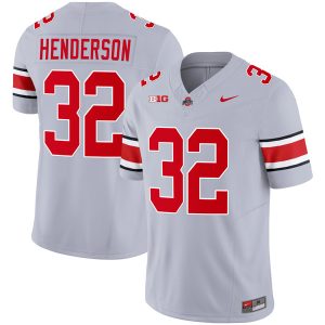 TreVeyon Henderson Ohio State Buckeyes Football Gray Alternate Jersey w/ Patch Collection - All Stitched