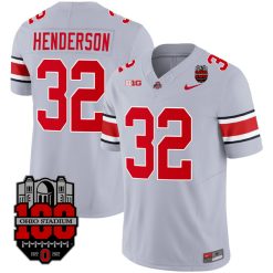 Alternative view of TreVeyon Henderson Ohio State Buckeyes Football Gray Alternate Jersey w/ Patch Collection - All Stitched