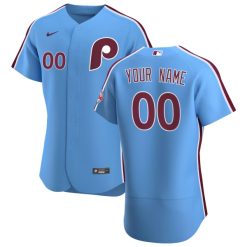 Alternative view of Custom Philadelphia Phillies Powder Blue Throwback Jersey - All Stitched