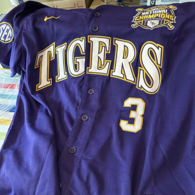 Alternative view of LSU Tigers College Baseball Patch Collection Stitched Jersey - Purple