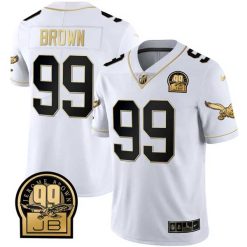 Jerome Brown Philadelphia Eagles White Gold Throwback Jersey w/ JB Memorial Patch - All Stitched