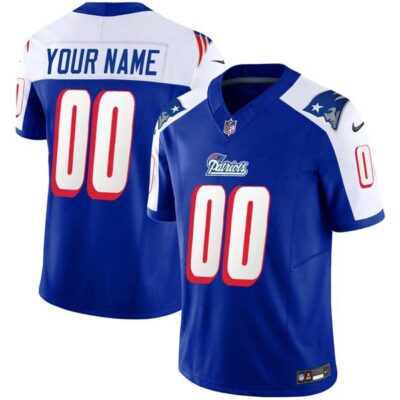 Custom New England Patriots Blue 90s Throwback Vapor Limited Jersey - All Stitched