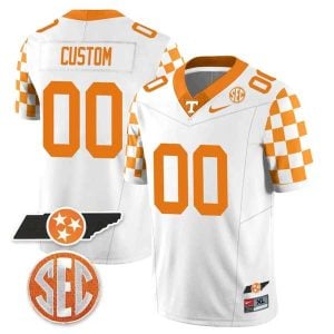 Tennessee Volunteers College Checkerboard Football All Stitched Custom Jersey - White