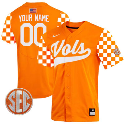 Tennessee Volunteers College Baseball "Checkerboard" Stitched Custom Jersey - Orange