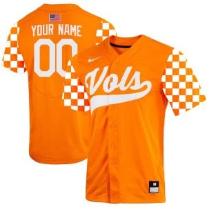 Custom Tennessee Volunteers Baseball Orange Checkerboard Game Jersey - All Stitched