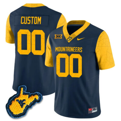 West Virginia Mountaineers Country Roads All Stitched Custom Jersey - Navy