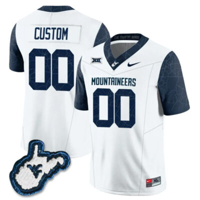 West Virginia Mountaineers Country Roads All Stitched Custom Jersey - White