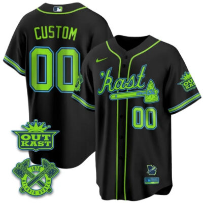 Alternative view of Atlanta Braves 'Kast Black Custom Black Jersey - All Stitched