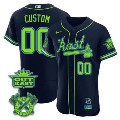 Atlanta Braves 'Kast Black Custom Navy Jersey - All Stitched