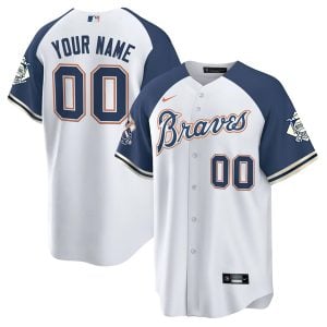 Atlanta Braves Peaches n Cream Navy Sleeve Custom Jersey - All Stitched