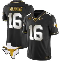 Arch Manning Texas Longhorns Gold Version Stitched Jersey - Limited Black Gold