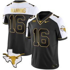Arch Manning Texas Longhorns Gold Version Stitched Jersey - Alternate Black Gold