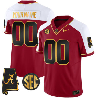 Alabama Crimson Tide “Alabama Map” Stitched Custom Jersey – Alternate Crimson Gold