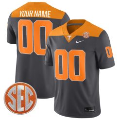 Custom Tennessee Volunteers Football Anthracite Throwback Jersey w/ SEC Patch - All Stitched