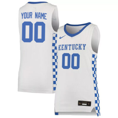 Alternative view of Custom Kentucky Wildcats College Basketball "Checkerboard Heavy" Stitched Jersey - White