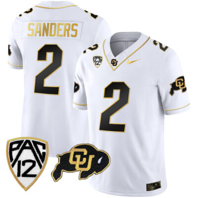 Shedeur Sanders Colorado Buffaloes College Football Gold Series White Gold Jersey - All Stitched