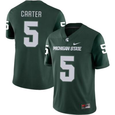 Alternative view of Nathan Carter Michigan State Spartans College Football Green Game Jersey - All Stitched