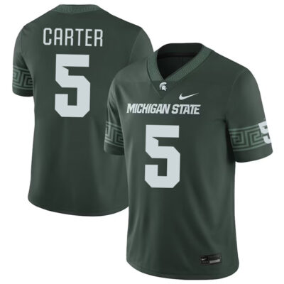 Alternative view of Nathan Carter Michigan State Spartans College Football Alternate Green Game Jersey - All Stitched