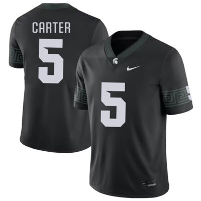 Alternative view of Nathan Carter Michigan State Spartans College Football Black Game Jersey - All Stitched