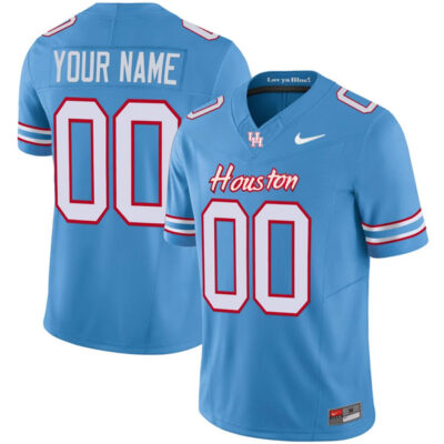 Custom Houston Cougars Football Blue Oilers-inspired Jersey - All Stitched