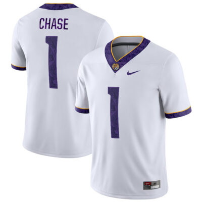 Alternative view of Jamarr Chase LSU Tigers College Football "Silent Season" Alternate White With Name Jersey - All Stitched
