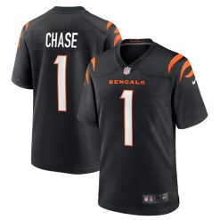 Ja’Marr Chase #1 Cincinnati Bengals Black Game Jersey - All Stitched