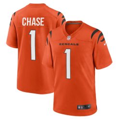 Ja’Marr Chase #1 Cincinnati Bengals Orange Game Jersey - All Stitched